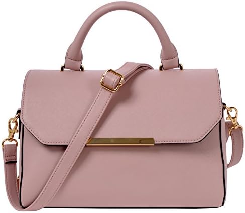 Women's PU Leather Top Handle Satchel Purse Cross Body Handbag (Blush/Gold)