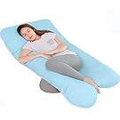 Queen Rose U Shaped Pregnancy Body Pillow with Zipper Removable Cover(Blue&Pink) (Navy Blue)