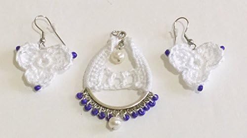 Beads &amp; Crochet Pendant and Earrings Set