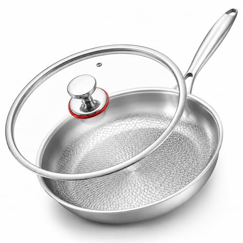 Titanium Hammered Pan Pro with Lid, PFAS/PFOA/PTFE-Free Non stick Titanium Frying Pan, Dishwasher & Oven Safe, Scratch Resistant, 12 Inches Even Heating Titanium skillet, Compatible With All Cooktops