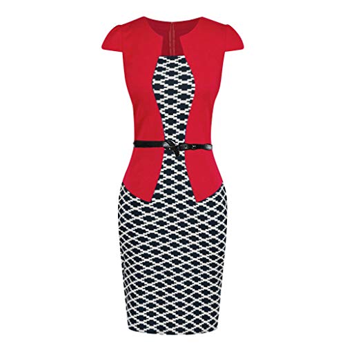 Birdfly Office Women's Plaid Patchwork Pencil Skirts Formal Working Dress with Three Quarter Sleeve Plus Size 2L 3L Red(93) Shortsleeve,XL …