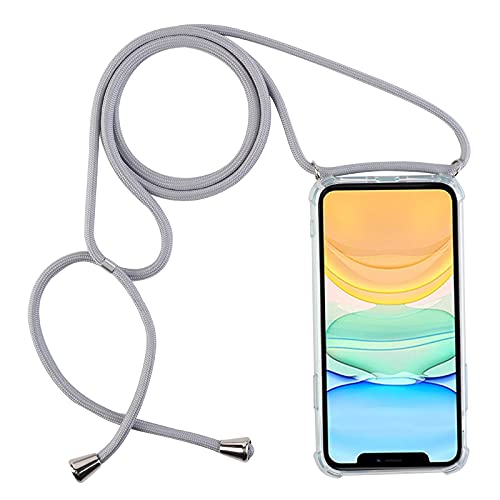 PuYu Zhe Compatible With iPhone 12 Mini Case,Clear Transparent TPU Silicone Shell,Crossbody Slim Stylish Shockproof Cover,Adjustable Neck Cord Lanyard-Gray