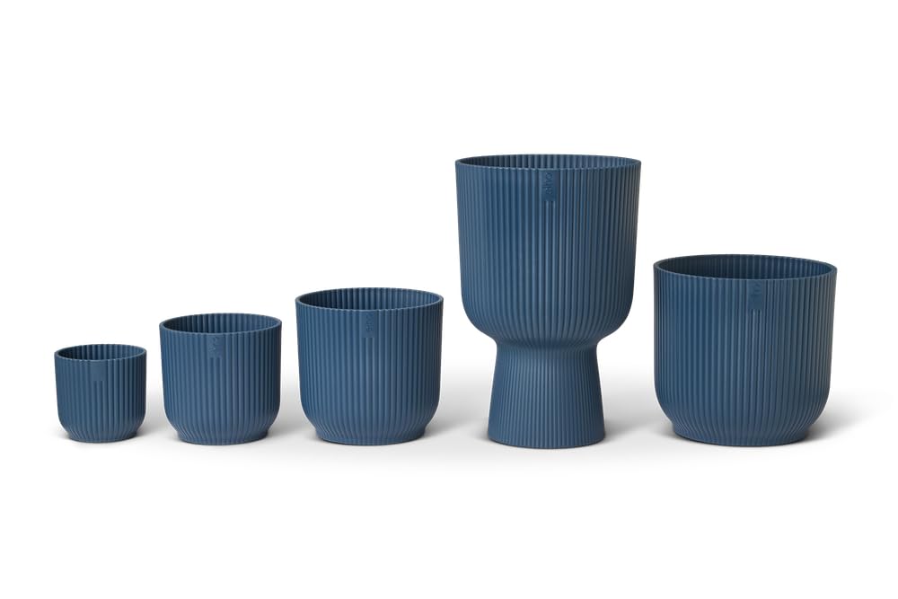 elho Vibes Fold Round Gift Set - Plant Pots Indoor - 100% Recycled Plastic - Set of 5 - Ø 7, 9, 11, 14 & 14 cm - Blue/Deep Blue