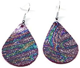 Handmade Multi Color Pastel Shiny Swirl Small Teardrop Cowhide Leather Earrings