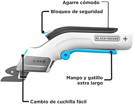 BLACK+DECKER 3.6v Tesoura, Gatilho extra longo, Luz LED, Design ergonómico, Bateria de 1.5Ah, carregamento USB, Inclui 2 lâminas de corte, Multicolor, BCSC115-XJ