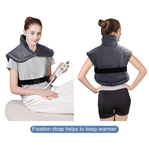 Tech Love XL Electric Shoulder Heating Pad for Neck Shoulders and Back Pain Relief with Fixation Strap Moist Heat Pad Wrap with Auto Shut Off 24” x 25” - Charcoal Gray - Thumbnail 3