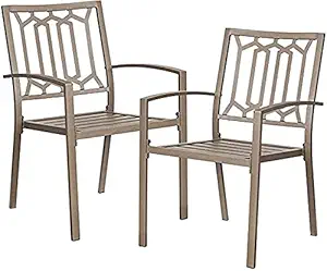 Welnow Outdoor Metal Chairs Set of 2 Patio Dining Chair, Furniture Set for Garden Backyard Bistro Arm Chairs, Brown
