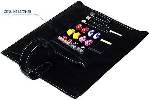 Mens Tie Bars Silk Knots and Collar Stays Set in Black Genuine Leather Organizer