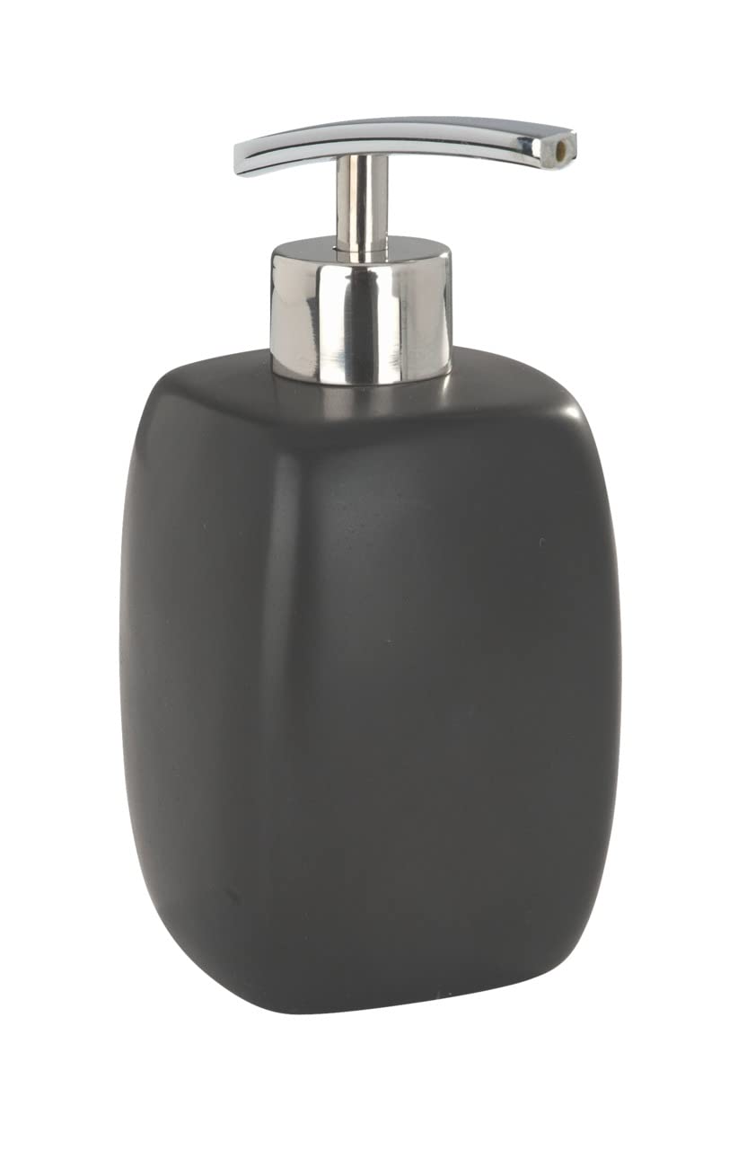 WENKO 20021100 Soap Dispenser Faro Black - Capacity: 0.44 l, Ceramic, 8 x 15 x 8 cm, Black