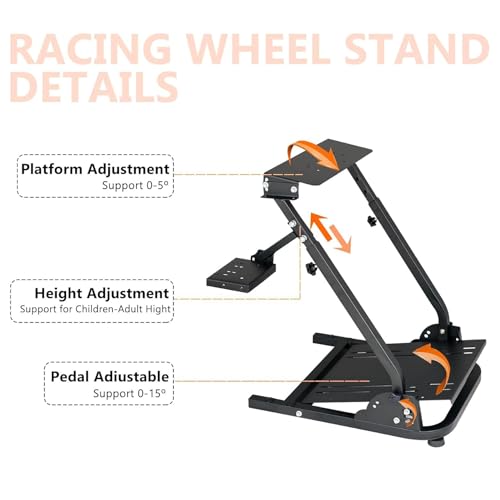 Sim Racing Wheel Stand, Adjustable Steering Simulator Gaming Cockpit, Compatible with Logitech G25,G27,G29,G920, Black 58 * 48 * 80CM