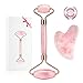 Jade Roller for Face, LARMHOI 2 in 1 Jade Rolling Massage Tools with Quartz Roller and Gua Sha, 100% Natural Jade for Face, Eye, Neck, Body Lymphatic Massage, Clears Toxins, Reduces Puffines