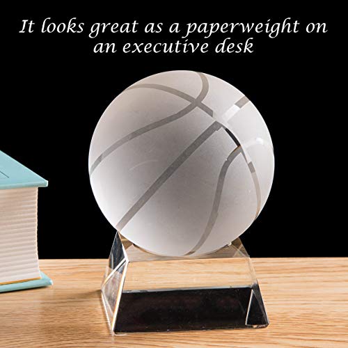 Matashi Crystal Paperweight for Desk with Etched Basketball Ornament with Lighted Trapezoid Base Gift for Kids Students Teachers Classmate Birthday Thanksgiving