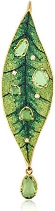 LEAFT PENDANT IN GOLD WITH TORMALINE AND DIAMONDS