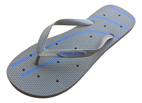 Shower Shoez Men's Antimicrobial Non-Slip Pool Dorm Water Sandals Flip Flops (Large 10/11, Grey 