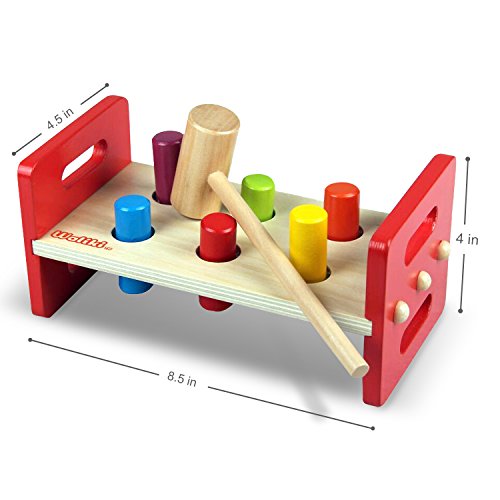 image for WALIKI TOYS Pounding Bench with Hammer, Wood Shape Sorting Box, Rainbo