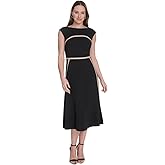 Tommy Hilfiger Womens Cap Sleeve Wide Neck Fit and Flare Midi Dress