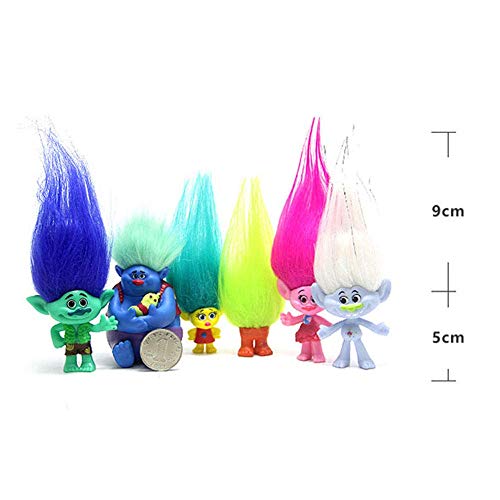 Vndaxau Poppy Trolls Doll with Hair Set of 6,Trolls Toys Party Supplies,Kids Action Figures Include Branch and Poppy,Guy Diamond, Biggie, Smidge, Fuzzbert