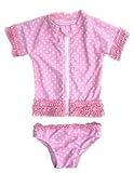 SwimZip Little Girl Sassy Surfer Zipper Rash Guard Swimsuit Set Pink
