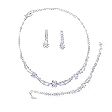 Topwholesalejewel Silver Crystal Rhinestone Flower Necklace and Matching Dangle Earrings with Bracelet Jewelry Set
