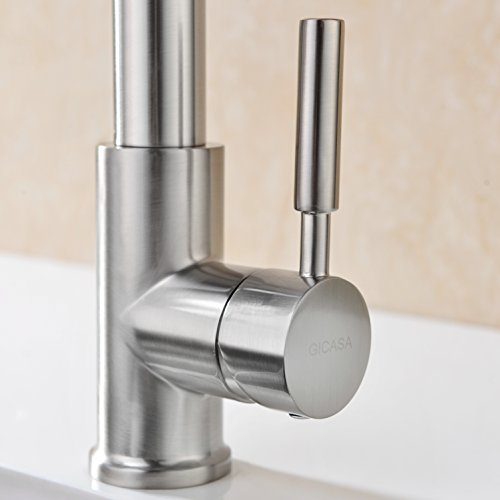 GICASA Upgraded Version Solid Brass Commercial Style Single Handle Pull Out Sprayer Kitchen faucet, Brushed Nickel Stainless Steel Pull Down Kitchen Sink Faucets - Thumbnail 7