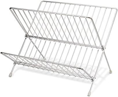 VICTEK Foldable Utensil Organizer Kitchen Dish Drying Rack 304 Stainless Steel Frame 2-Tier X Shape Rustproof Dish Drainer