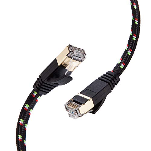 Cat 7 Ethernet Cable 50 ft - SNANSHI Nylon Braided Cat7 Flat Internet Network LAN Patch Cable SSTP Shielded Gold Plated Ethernet Network Patch Cable for Modem, Router, Printer, Computer, PS4, Xobx