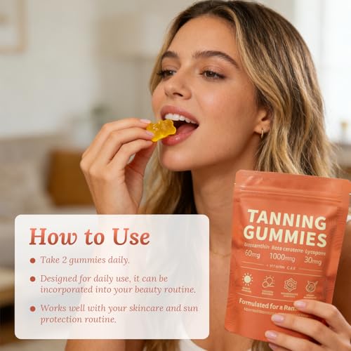 Skin Tanning Gummies, 2026 New Tanning Gummies for TanningGummies That Work Fast Without Sun, Radiant Healthy Skin, Vitality Support & Hydration, 60 Count(1 Pack)