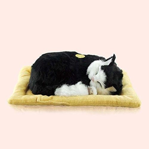 LIBLO Lifelike Breathing Sleeping Black White Cat Kitten Electronic Cat Pet Birthday Gift Holiday Gift Home Car Desk Decoration for Pet Lovers