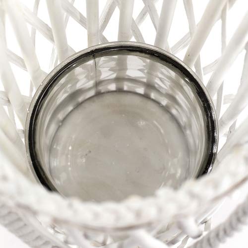 90cm XXL Laterne Rattan mit Glas-Windlicht weiss Höhe ca Kerzenhalter