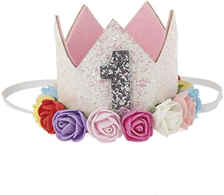 Besker Baby Girl Birthday Crown Headbands Kids White Flower Tiara Headband Birthday Party Hairband (Colorful Flower 1)