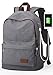 Upoalker Canvas Backpack with USB Charging Port for School Bookbag Travel Rucksack for Fits up to 15.6 inch Laptop Bag (Gray(USB port))