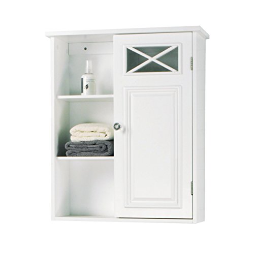 Elegant Home Fashions Dawson Collection Shelved Wall Cabinet with Door and Storage Cubbies, White