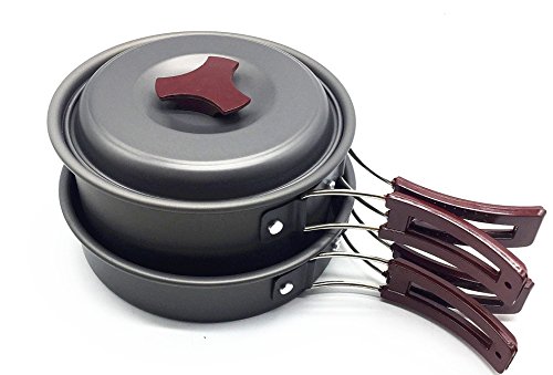 SHS 9 Pieces Camping Cookware Mess Kit Outdoor Camp Cook Set Picnic includes Pot,Pan,Utensils,Bowls and Cleaning Loofah.Nonstick for Hiking,Backpacking