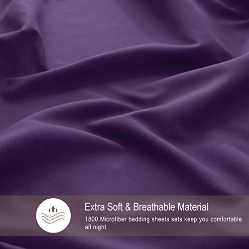 VEEYOO Queen Size Sheet Set - Super Soft 1800 Thread Count Premium Bed Sheet Sets - 16-Inch Deep Pockets, Hypoallergenic Brushed Microfiber, Wrinkle & Fade Resistant Sheet - 4 Pieces, Purple