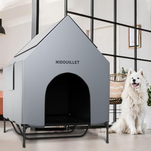 Nidouillet Dog House for Large Breed 122CM Outdoor or Indoor, Weatherproof 600D PVC House Large Puppy, Breathable 2x1 Textilene Fabric Raised Dog Bed