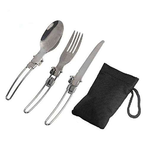 HS 3PCS/1Set Stainless Steel Cutlery Set Foldable Cutlery Utensil Set for Travel Outdoor Camping Hiking Picnic