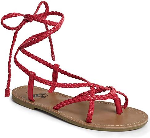 Trary Braided Lace Up and Gladiator Flat Sandals for Ladies