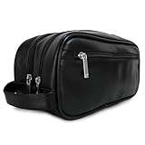 Leather Travel Toiletry Bag for Men or Women Waterproof. Travel Size Toiletries Bag Toilet Organizer Supply Two Zippered Compartments Perfect For Men's Travel Toiletry Bag Shaving Grooming Dopp Kit.