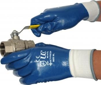 Blue Fully Coated Nitrile Waterproof Gloves X 2 Pairs Size Choice, Concrete Drilling Gloves (UK Size 7 Small X 2 Pairs)