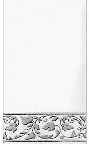 White Silver Scroll Premium Guest Towels 24ct 4 1/2in x 7 3/4in Paper Guest Towels| Holiday Parties, New Year's Tableware