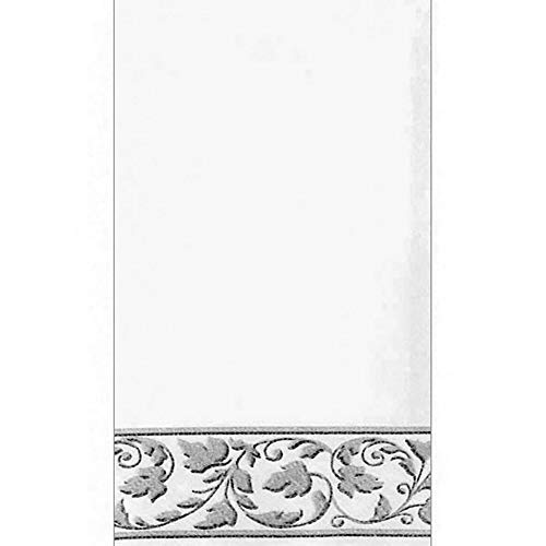 White Silver Scroll Premium Guest Towels 24ct 4 1/2in x 7 3/4in Paper Guest Towels| Holiday Parties, New Year's Tableware