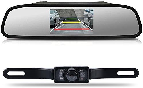 Reverse Camera and Monitor Kit, Waterproof License Plate Car Backup Night Vision Camera + 4.3 inch LCD Rear View Mirror Monitor