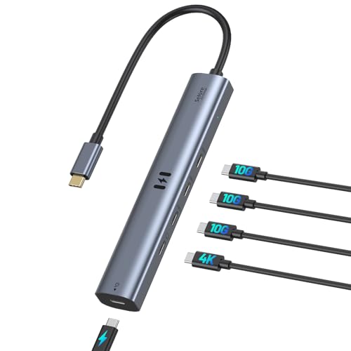 USB C Video Hub Typ C 10Gbps 5 in 1 Hub USB C Monitor Adapter mit USB-C Display 4K@60Hz & 10Gbps Data, 3 USB 3.1 Gen2 Datenports,100W PD für MacBook P