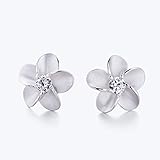 Eove Jewelry Women Sterling Silver Hawaiian Plumeria Flower Cubic Zirconia Stud Earrings
