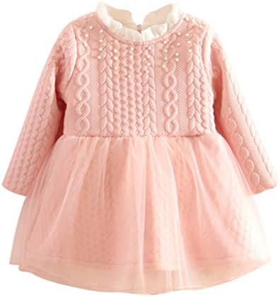 SPRMAG Baby Girls Pearls Lace Collar Knit Sweater Desses Tutu Skirt 6T Pink
