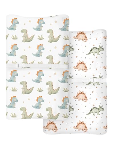 Changing Pad Cover for Baby Boys Girls 2 Pack, Fits Standard 32”×16” Changing Table Pads, Silky Breathable Stretch Knit, Machine Washable (Tiny Dinos)