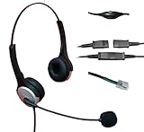 Voistek Corded Binaural Call Center Telephone RJ Headset Noise Cancelling Headphone with Mic and Quick Disconnect for Avaya Nortel Polycom Nec GE Office Landline IP Phones Deskphone (H20PA10)