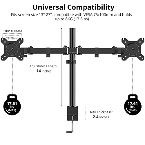 ATUMTEK Monitor Mount Dual Monitor Arm for 13"27" Inch or 17.6 Lbs