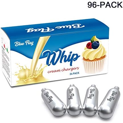 Blue Flag Whipped Cream Chargers N2O Nitrous Oxide 8-Gram Cartridge for Whipper Whipped Cream Dispenser (96 Packs)