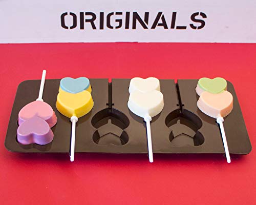 Webake Lollipop Mold With Sticks, 3 Pack Chocolate Hard Candy Mold 6 Cavity Heart Shape Lollipop (Toffee Brown)